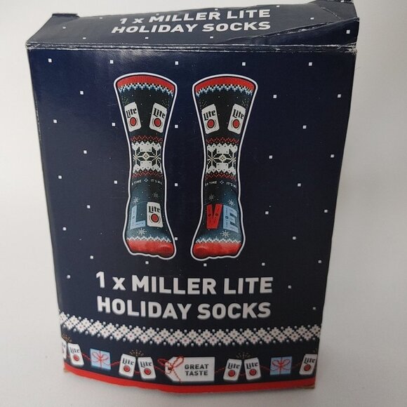 Miller Lite Holiday Socks BNIP Beer Socks Christmas Valentines Ugly Sweater - Picture 1 of 4